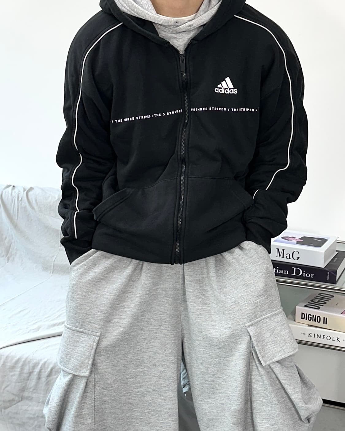 아디다스 신형 블랙 프렌치테리 후드집업 L 상품이미지1