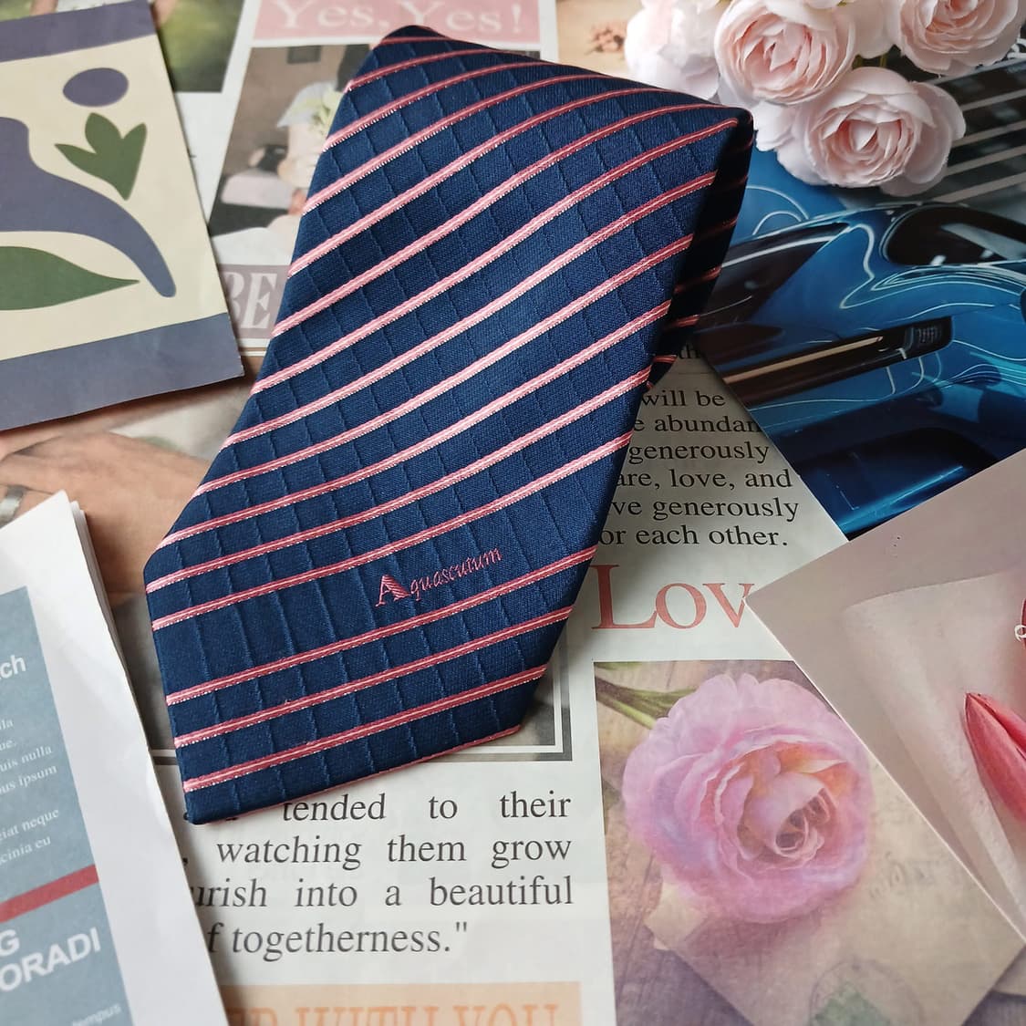 아쿠아스큐텀 네이비 스트라이프 넥타이 9.6cm A+등급 A19743 상품이미지2