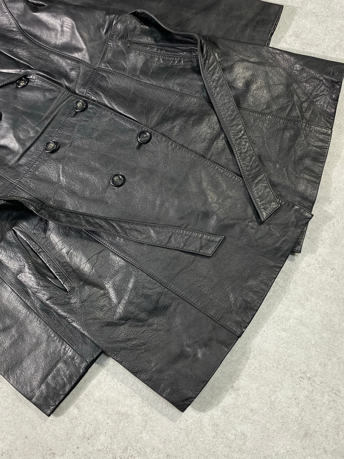 [77] 90s Vintage 빈티지 양가죽 벨티드 더블 레더 자켓 상품이미지3