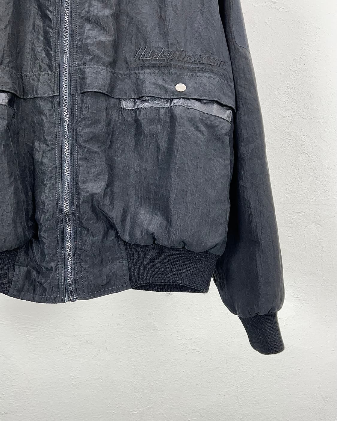 90s 할리데이비슨 블랙 나일론 레더 패치 포켓 블루종 자켓 상품이미지5