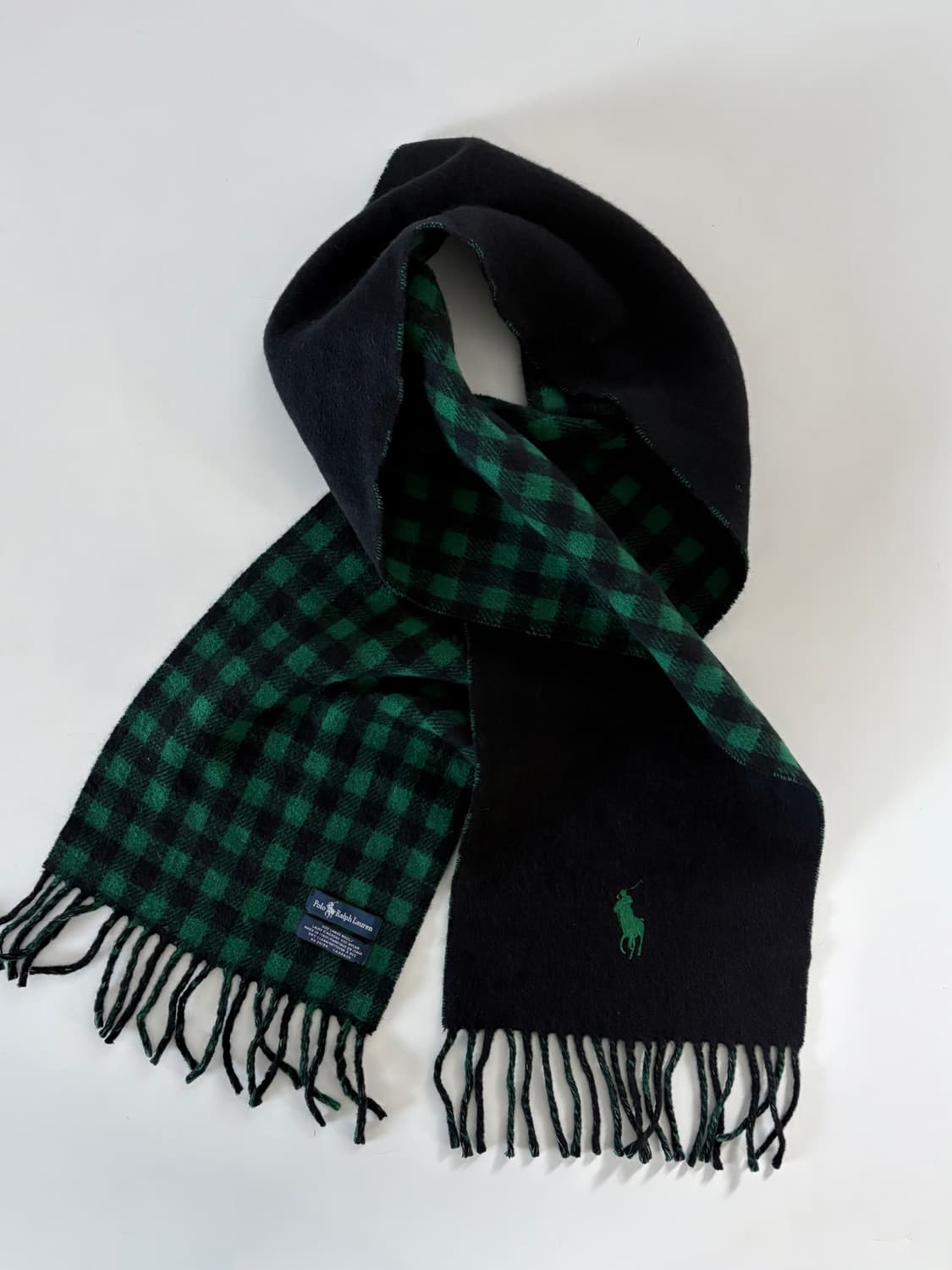 Polo 폴로 랄프로렌 빅포니 자수 블랙-그린컬러 리버시블 머플러 상품이미지1