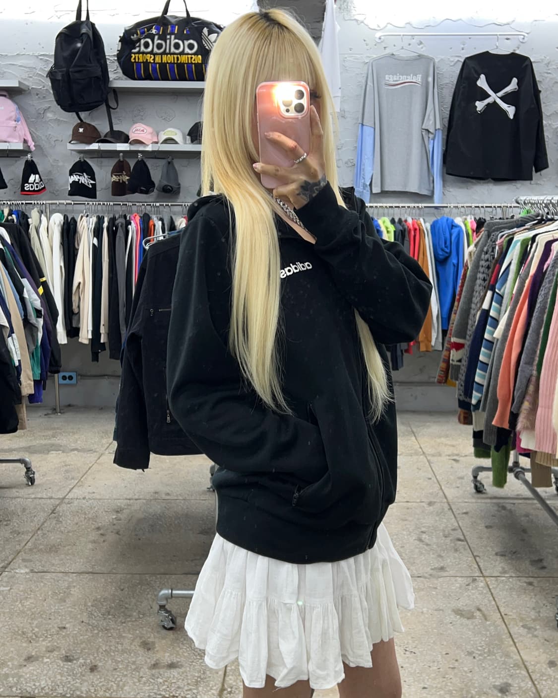 착샷O 아디다스 블랙 기본 후드집업 상품이미지4