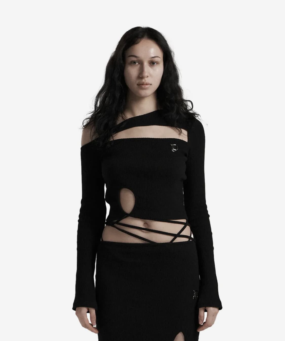 오도어 슬릿 탑 블랙 긴팔 티셔츠 상품이미지1