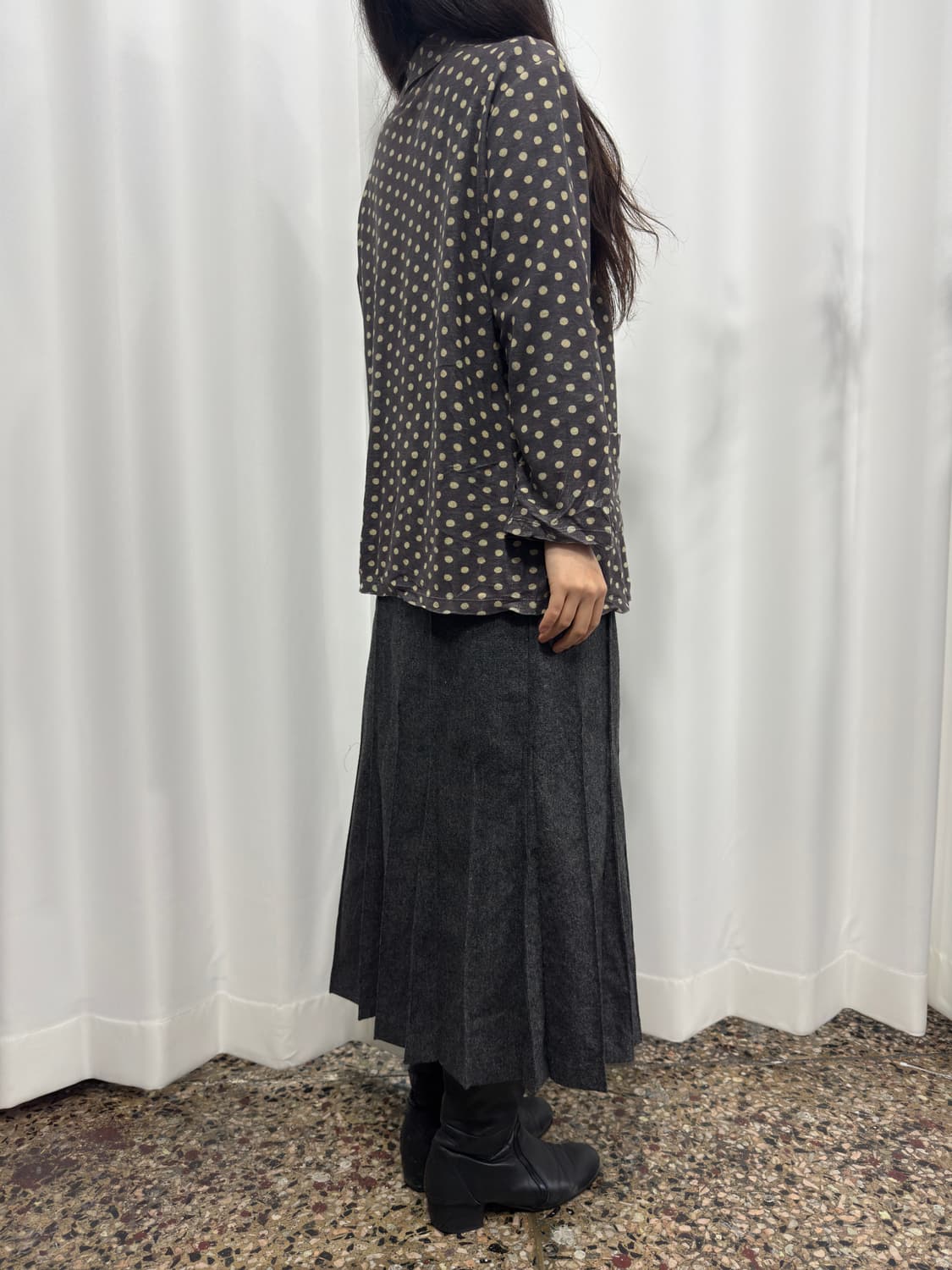 permity gray wool pleats long skirt 상품이미지4