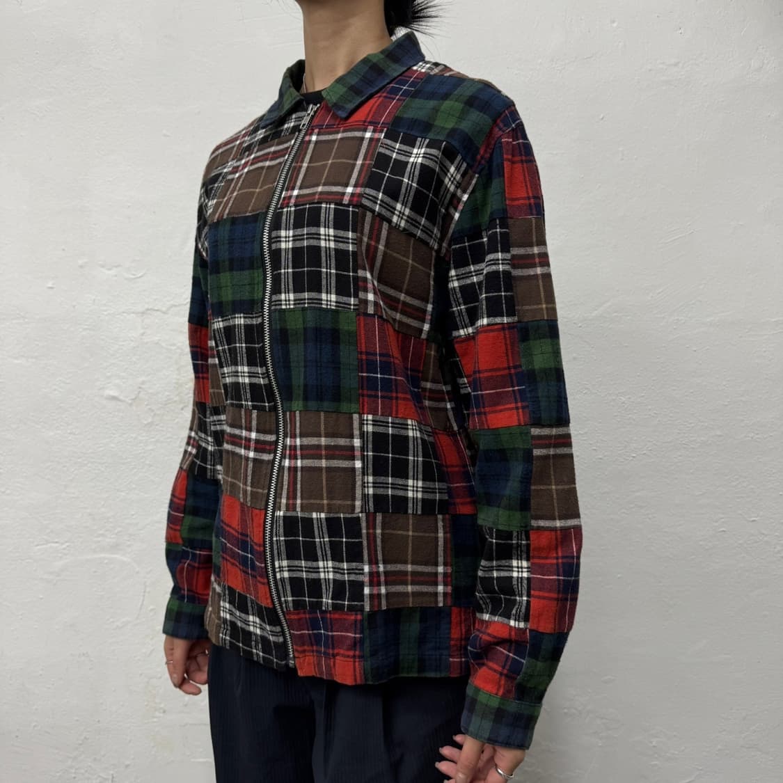 스투시(STUSSY) 플란넬 코튼 패치워크 집업 블루종 자켓 상품이미지1