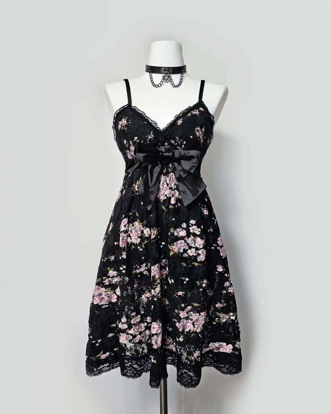 Black lace floral ribbon dress 상품이미지2
