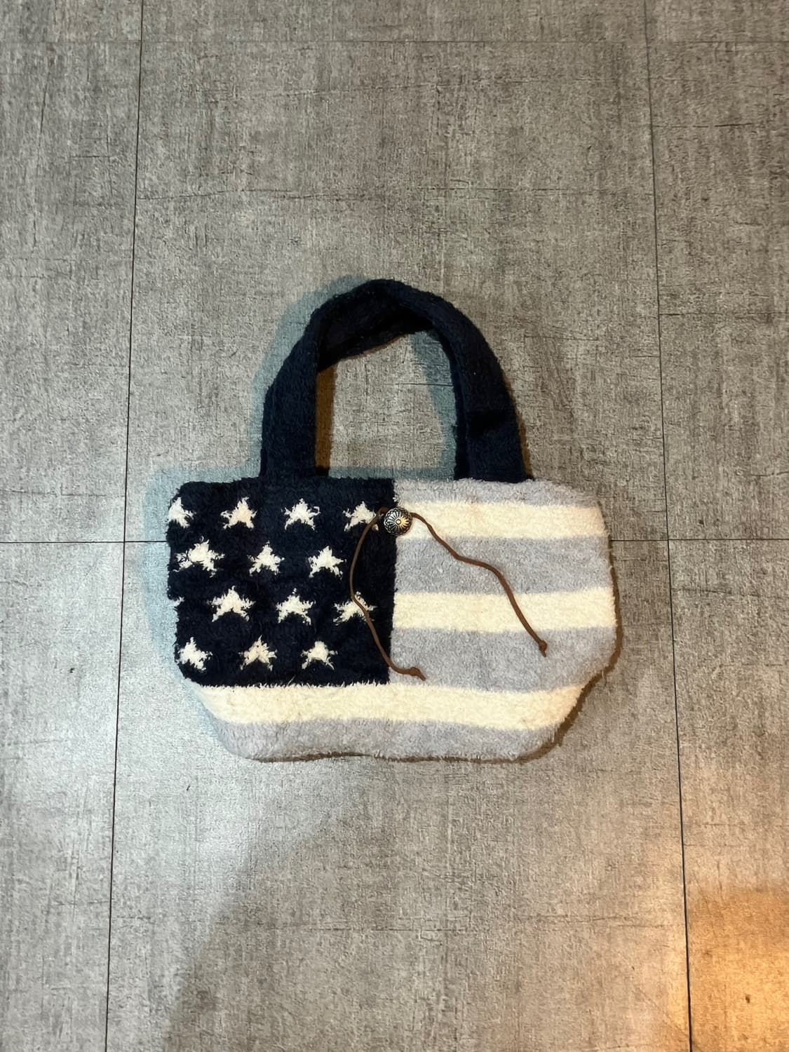 일본빈티지 핀터깔 하구미모리걸 아메카지 락스타 테리 퍼 숄더도트백 상품이미지1