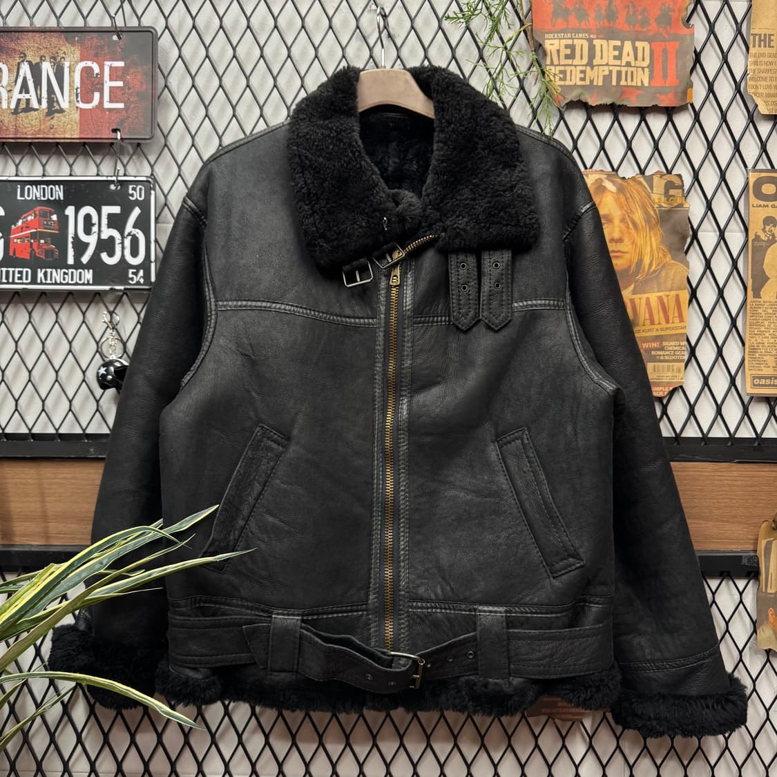 90s USA VINTAGE B-3 타입 항공 레더 스웨이드 무스탕 블랙 상품이미지1