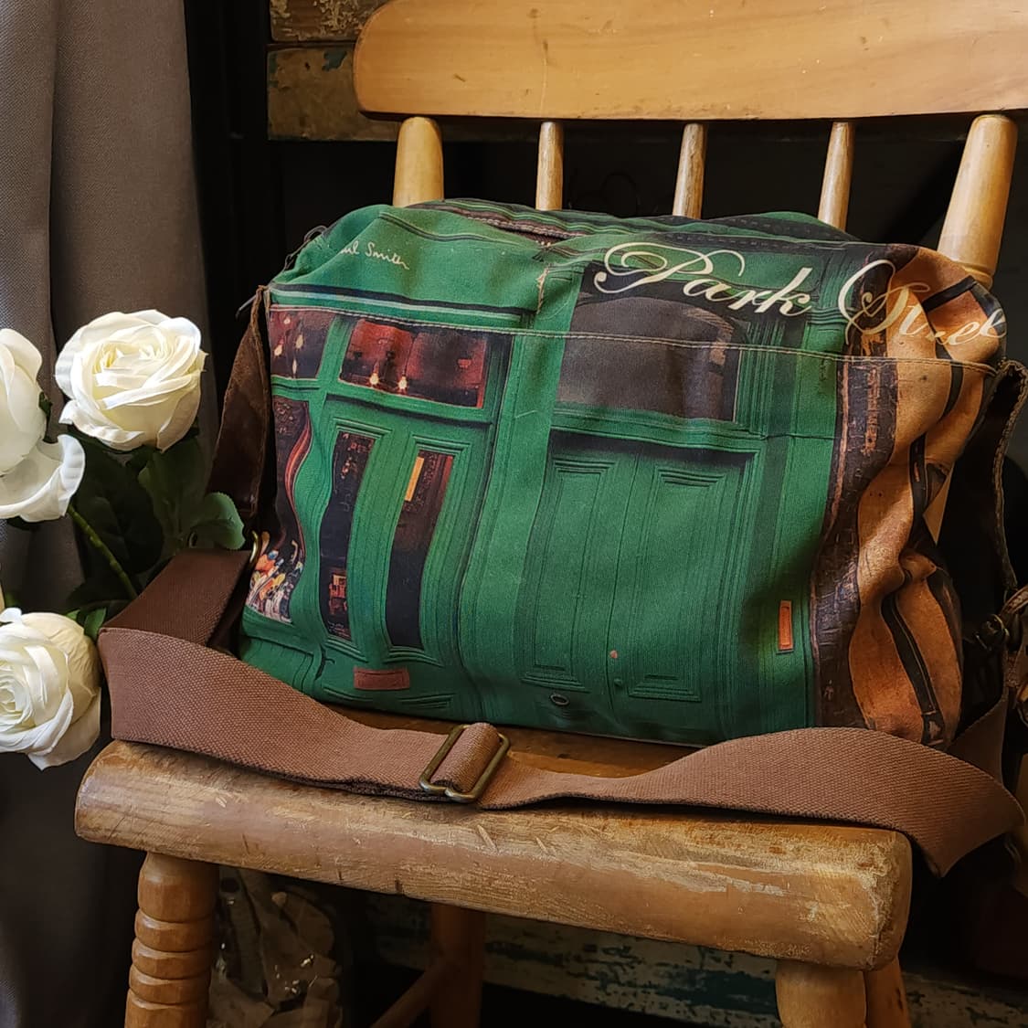 90s 폴스미스 메신져백 캔버스 레더 카페 프린팅 상품이미지1