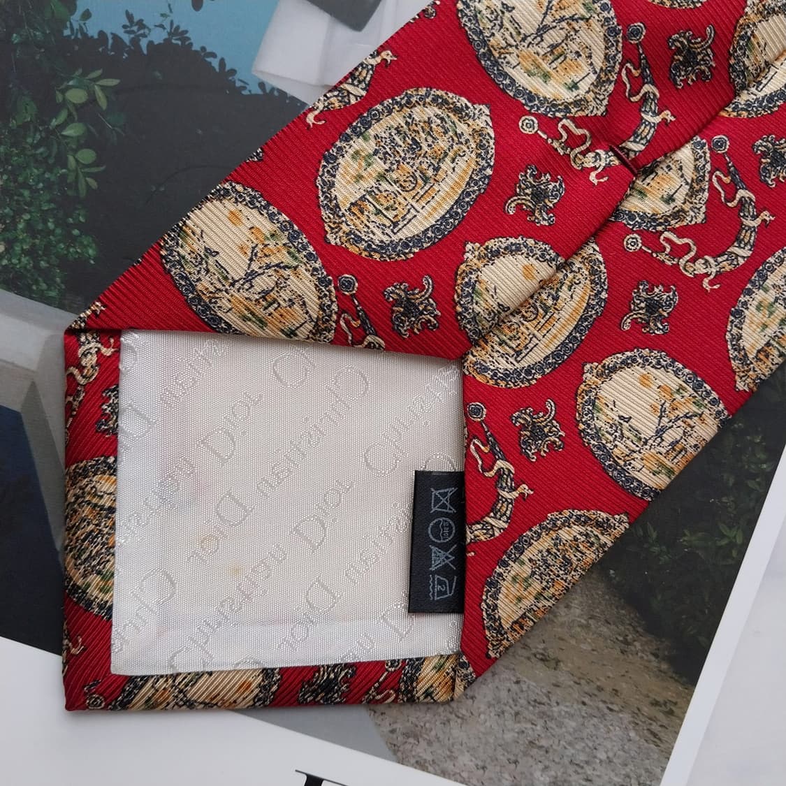 크리스찬 디올 넥타이 레드 오벌 아트 패턴 9.5cm A+등급 K2562 상품이미지7