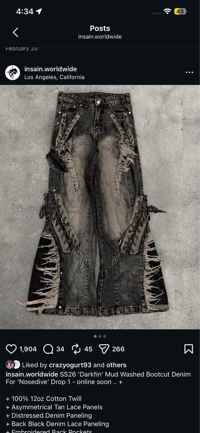 insain ss26 darkfin mudwash denim 상품이미지4