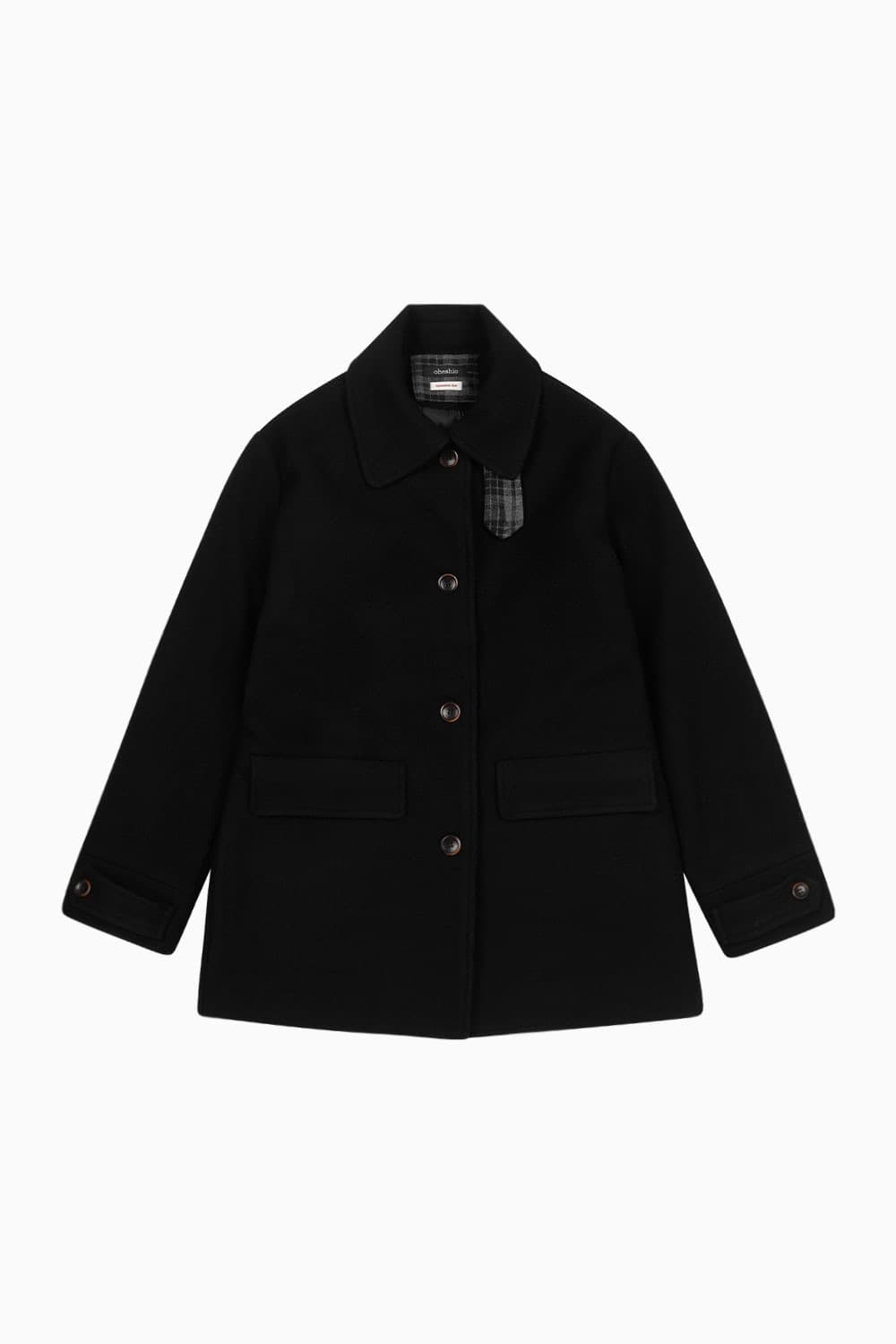 오헤시오 체크 하프 울 코트 블랙 상품이미지4