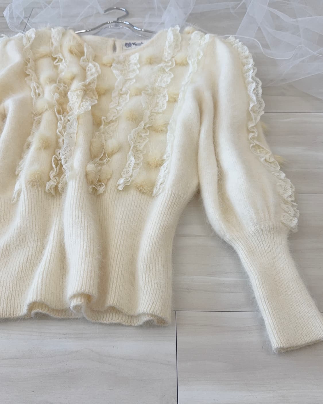 Ivory lace pom pom point angora knit 상품이미지10