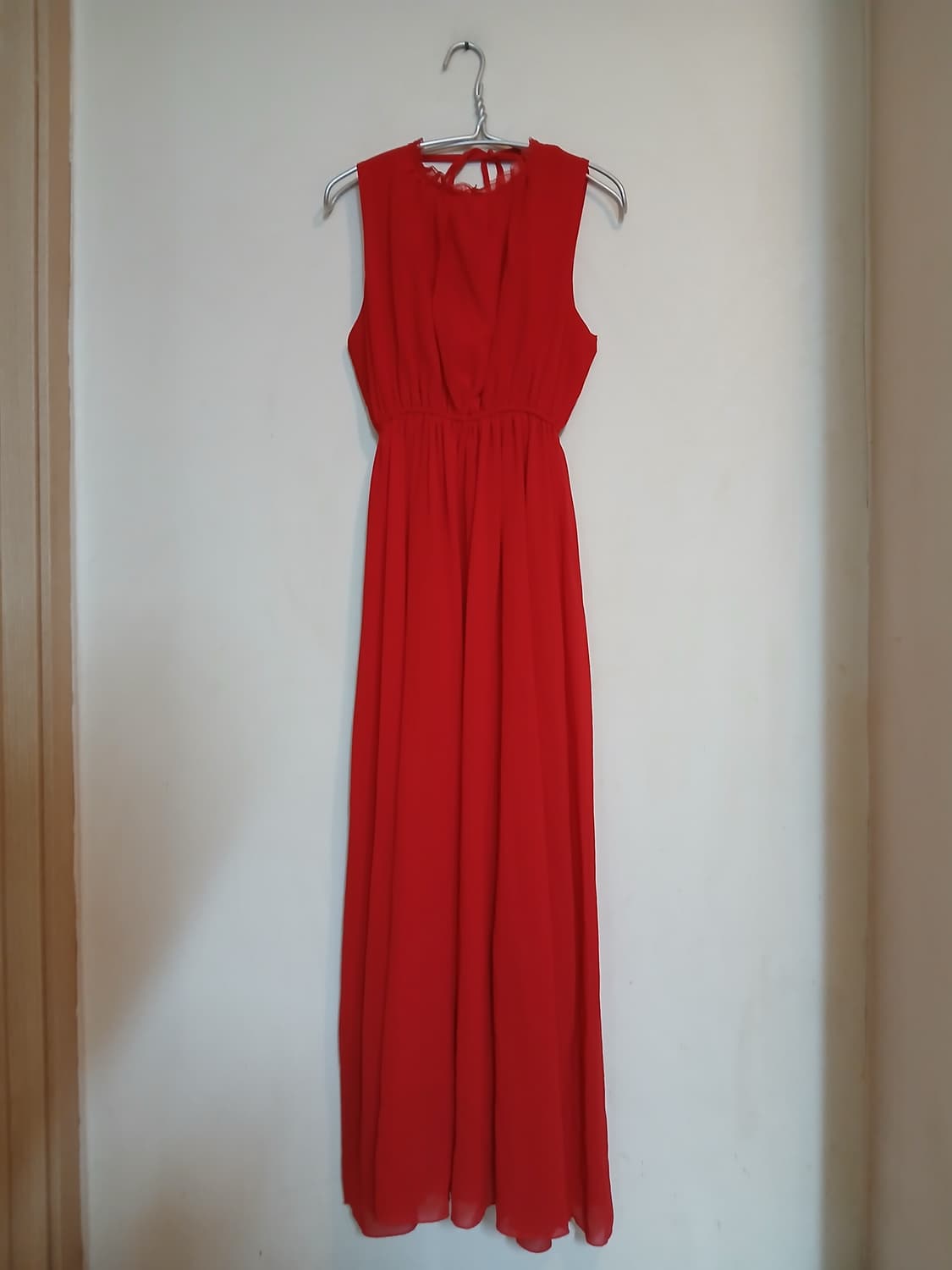 여신 레드 맥시 이브닝 드레스 섹시 홀복 등파임 홀터넥 쉬폰 롱 원피스 상품이미지2