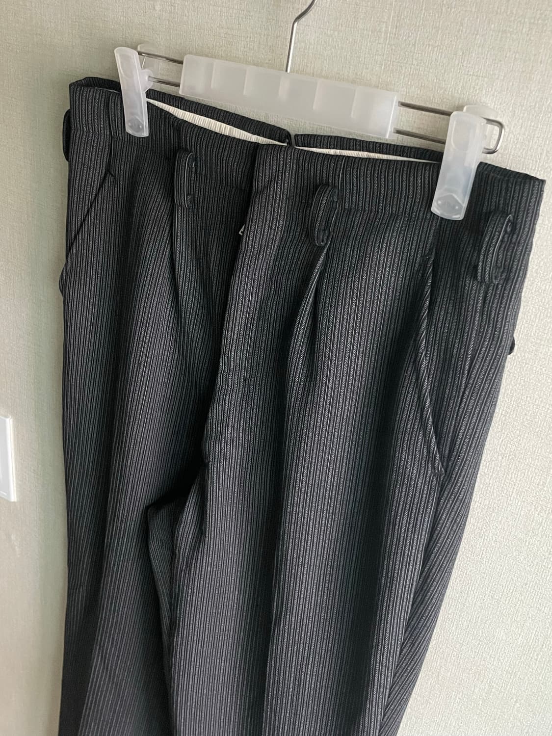 80s 일본  블랙 스트라이프 테일러 슬랙스 상품이미지5