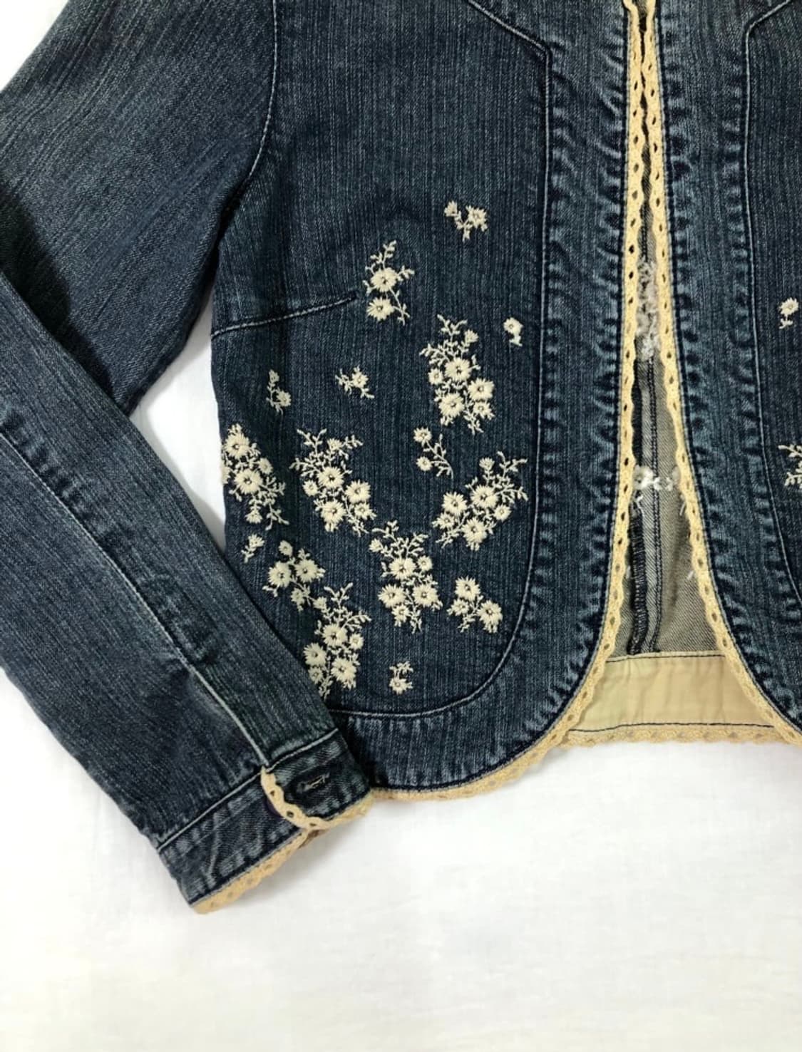 로라애슐리 크로셰 꽃 자수 청 데님자켓 오리엔탈 모리걸 영국빈티지 상품이미지2
