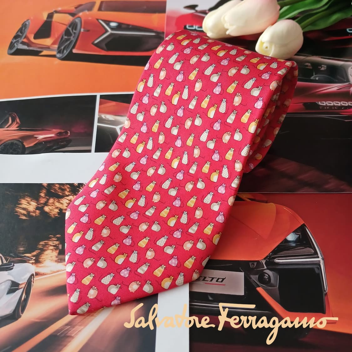 페라가모 실크 고양이 패턴 넥타이 8.6cm A+등급 A18885

 상품이미지1