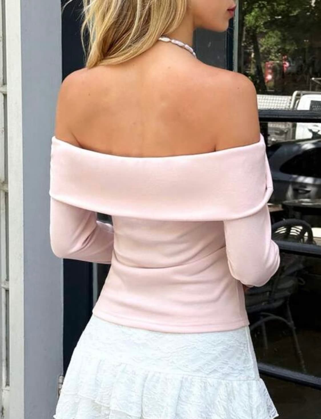 쉬인 shein 딸기우유 핑크 니트 오프숄더 상품이미지5