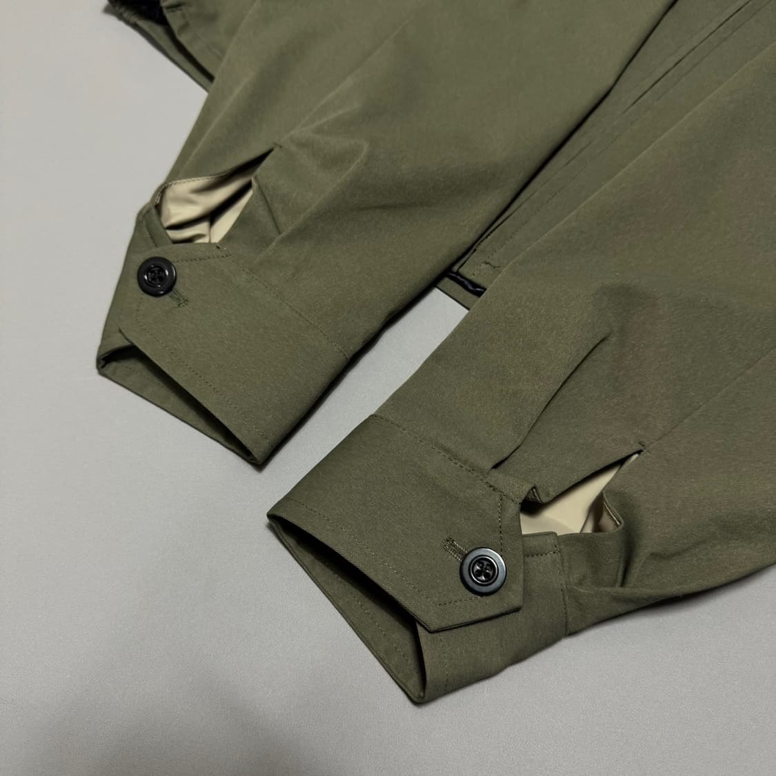 B:ming by beams 올리브 더블 집업 라이닝패턴 블루종 자켓 상품이미지4