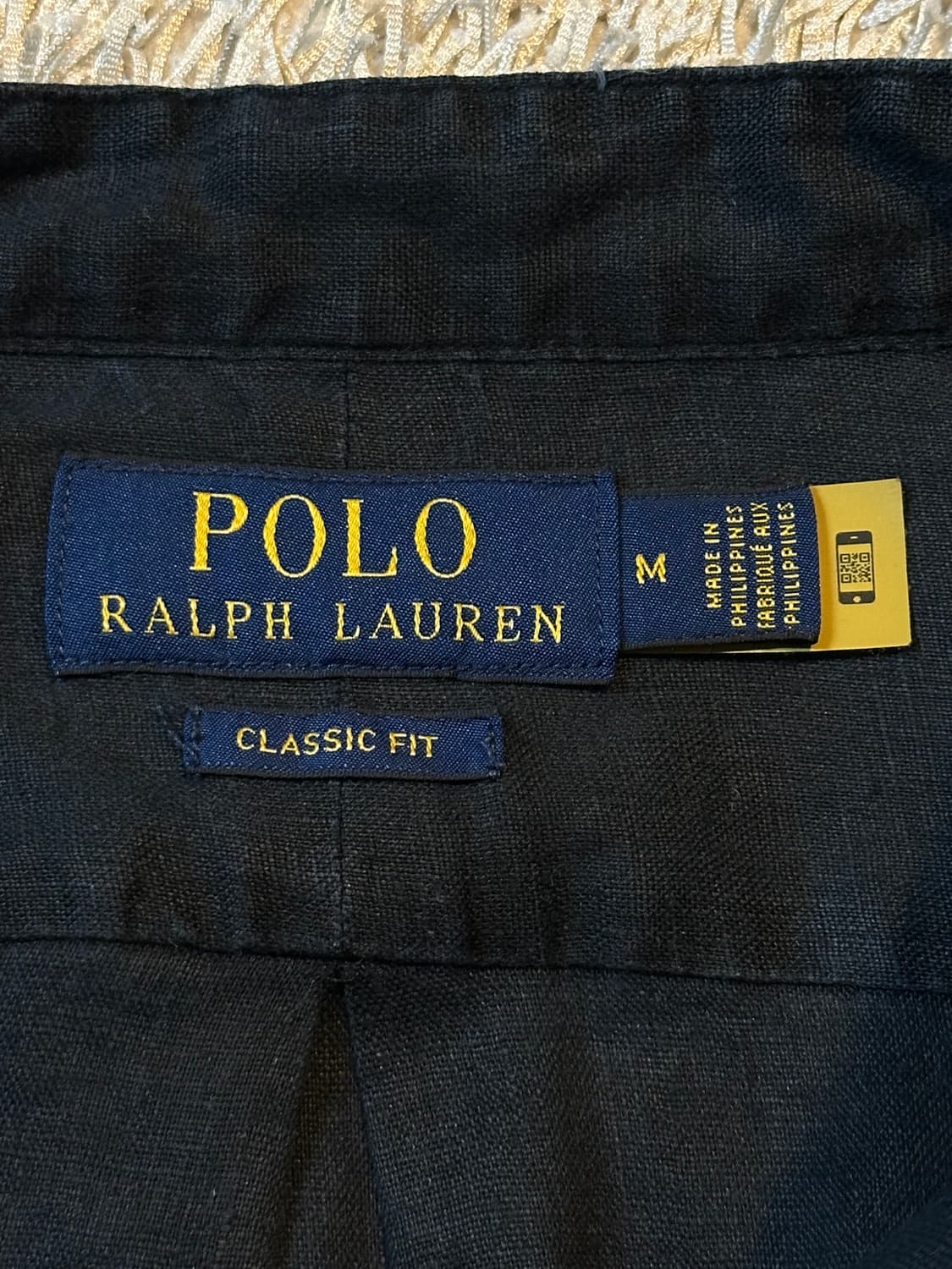 폴로 랄프로렌 신형 QR 클래식핏 차이나 카라넥 린넨셔츠 블랙 상품이미지4