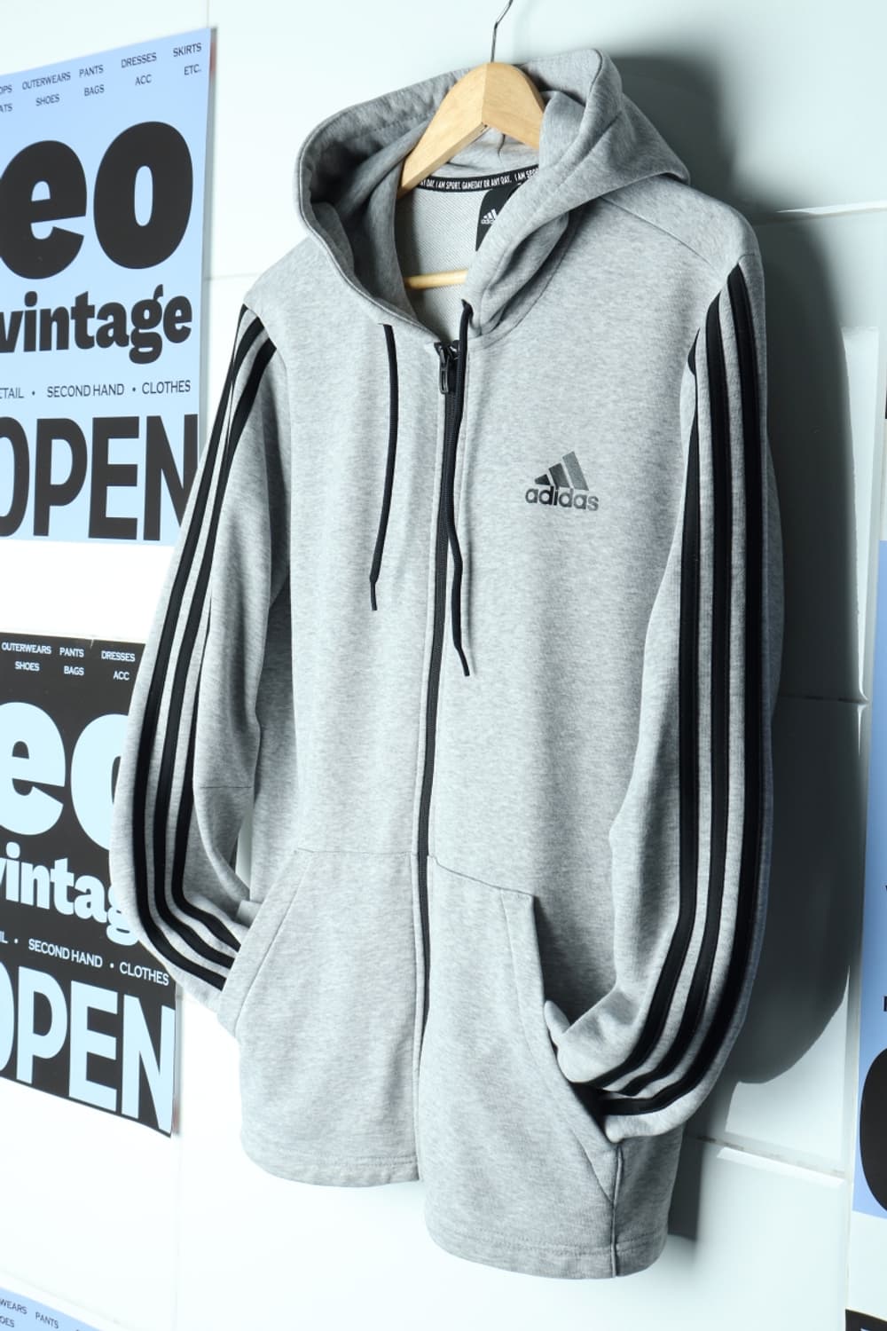 (XL-2XL) 아디다스 집업 바람막이 점퍼자켓 그레이 삼선-H31088 상품이미지1