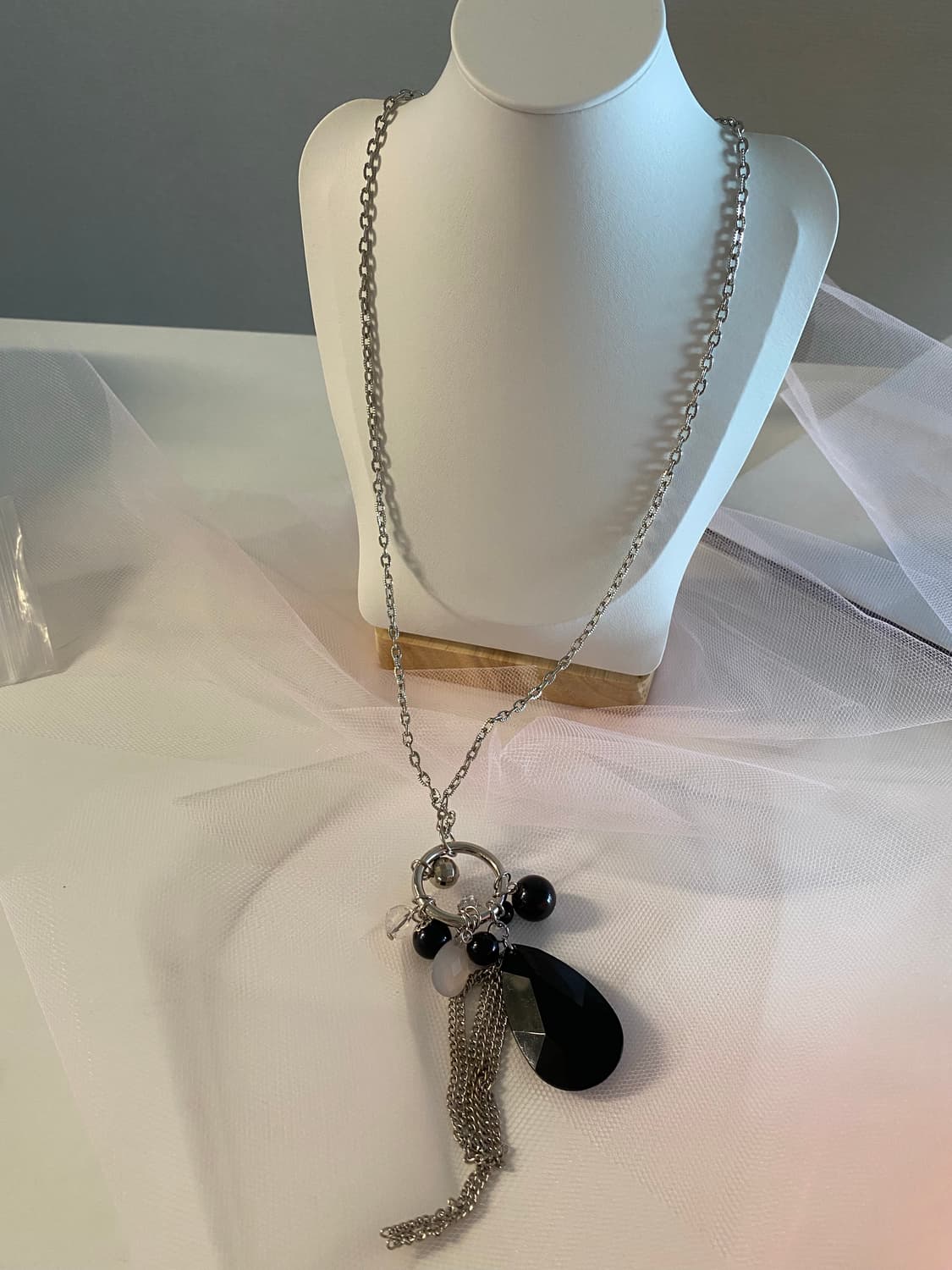 실버 롱체인 드롭 팬던트 네크리스 (반길이 31cm / 팬던트 11cm) 상품이미지5