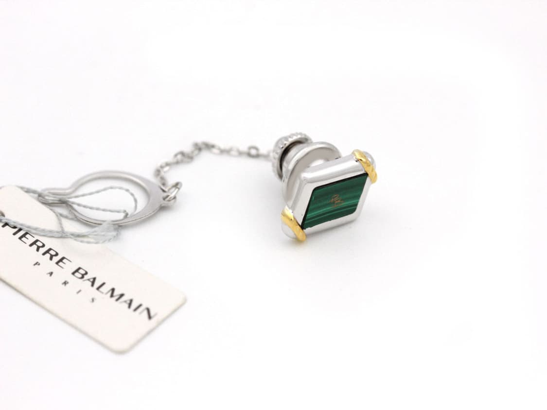 피에르발망 A등급 실버 은 천연 말라카이트 뱃지 핀 포인트 상품이미지2
