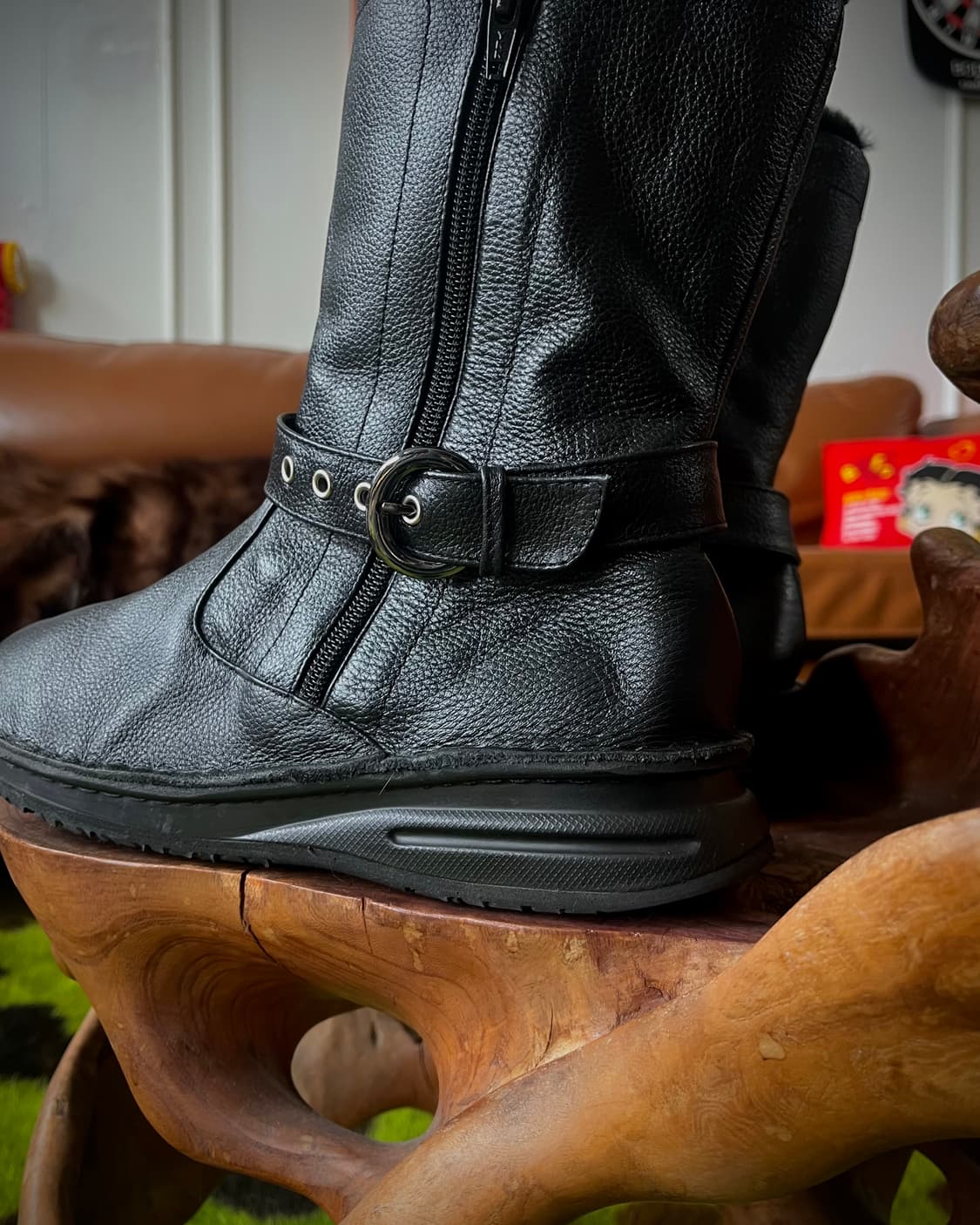 Doruche ドルチェ Belted Leather Fur Boots 상품이미지4