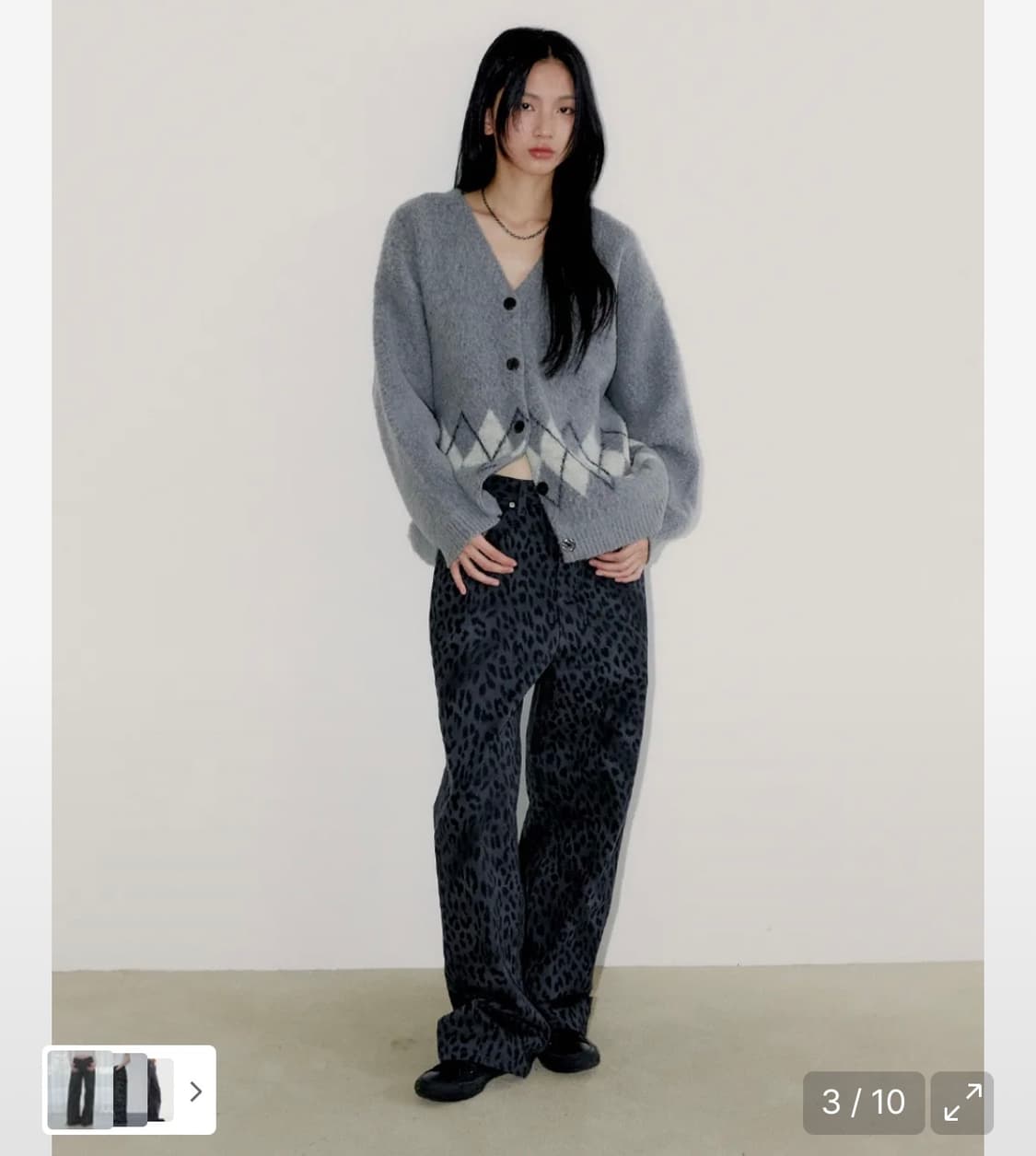오피쉬 와이드 레오파드 팬츠 차콜 1사이즈 상품이미지2