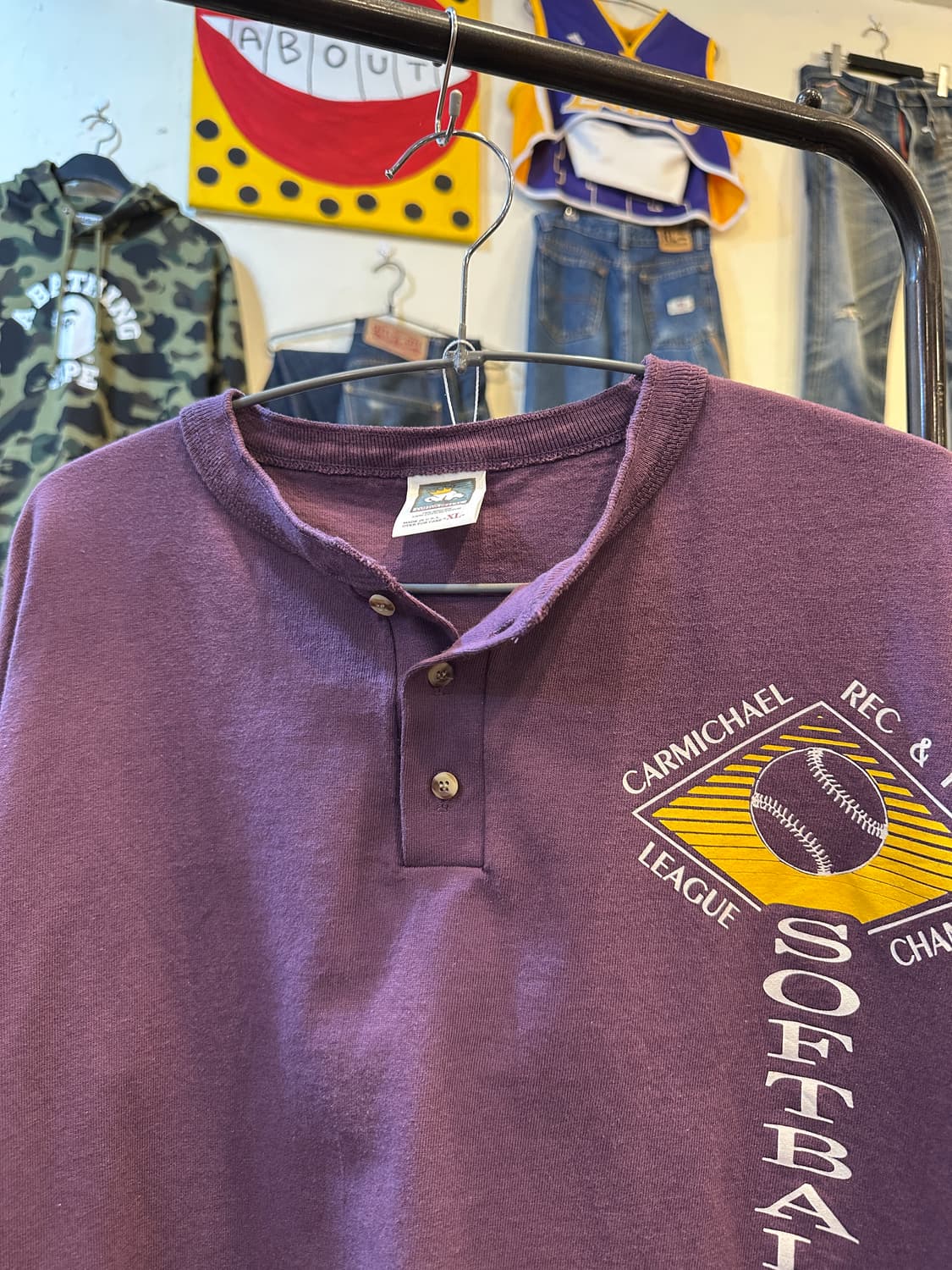 90s Made in USA Anvil 헨리넥 소프트볼 빈티지 반팔 XL 상품이미지6