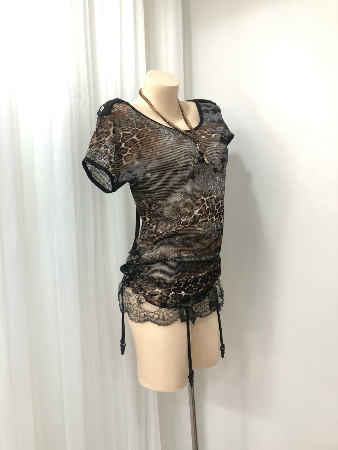 leopard harness detail mesh top 상품이미지3