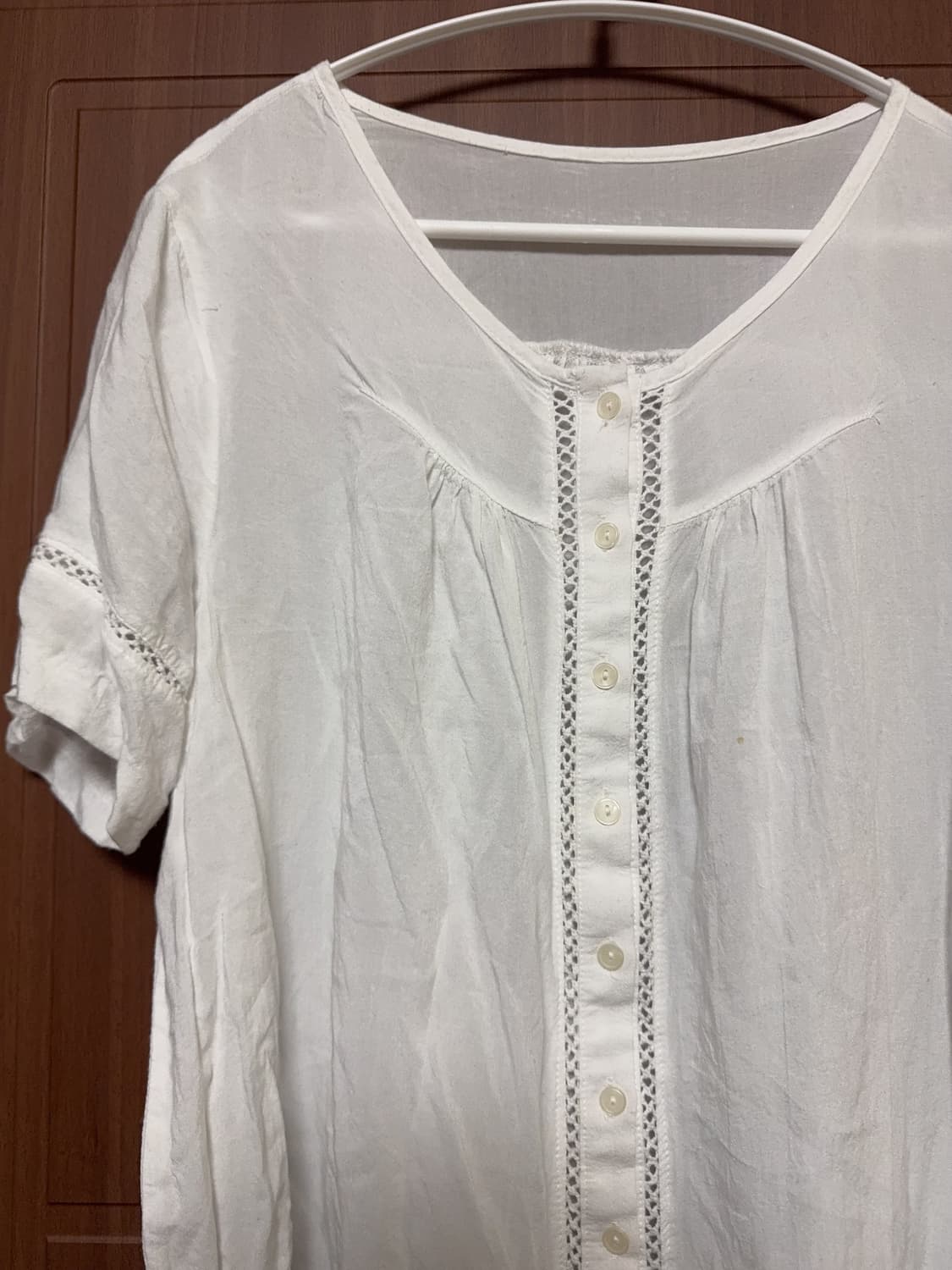 모리걸 하구미 일본 빈티지 아오이유우 화이트 레이스 반팔 블라우스 상품이미지2