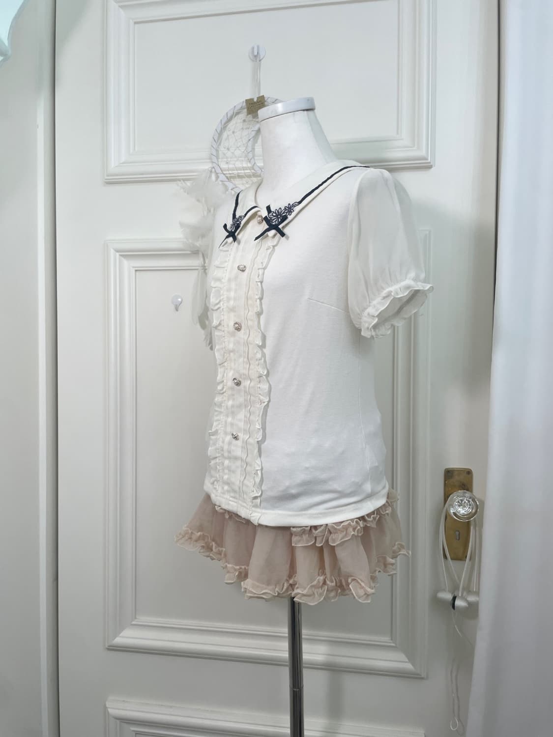 AXES FEMME bow ruffle point half top 상품이미지2