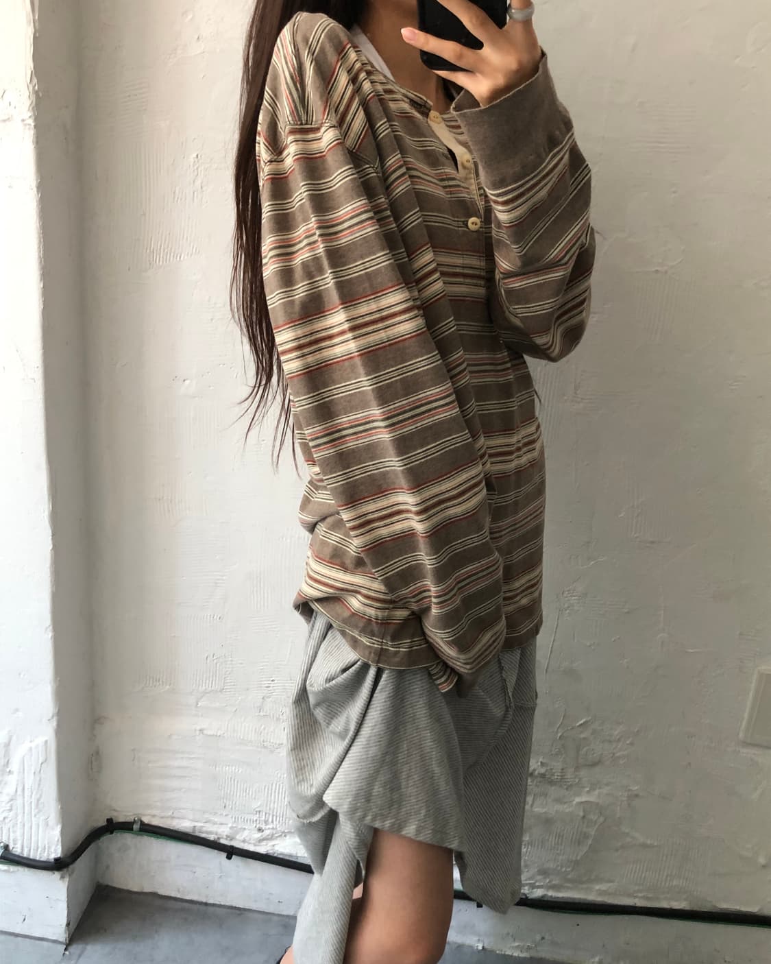 RRL 더블알엘 브라운 스트라이프 헨리넥 롱슬리브 상품이미지4