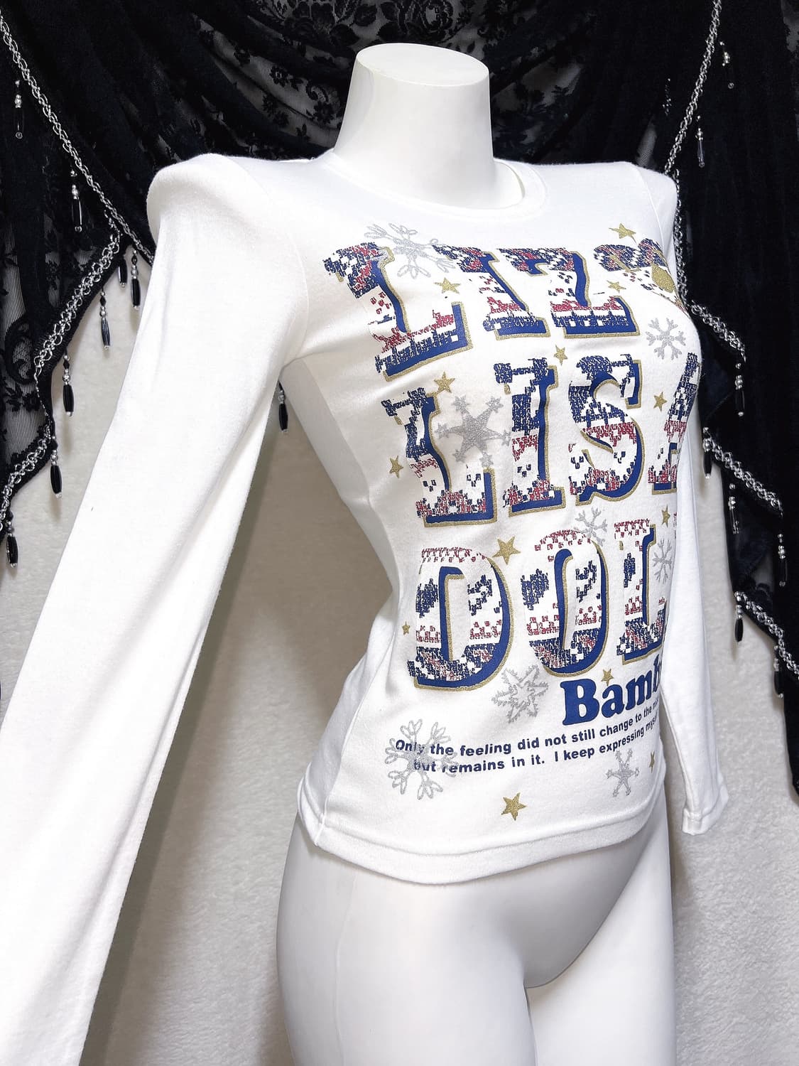 리즈리사돌 헤이세이 키치 갸루 레터링 글리터 프린팅 긴팔탑 핀터 펑크 상품이미지1