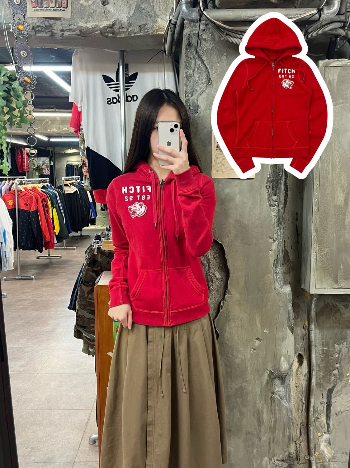 아베크롬비 후드집업 레드 S #csz1658 상품이미지1