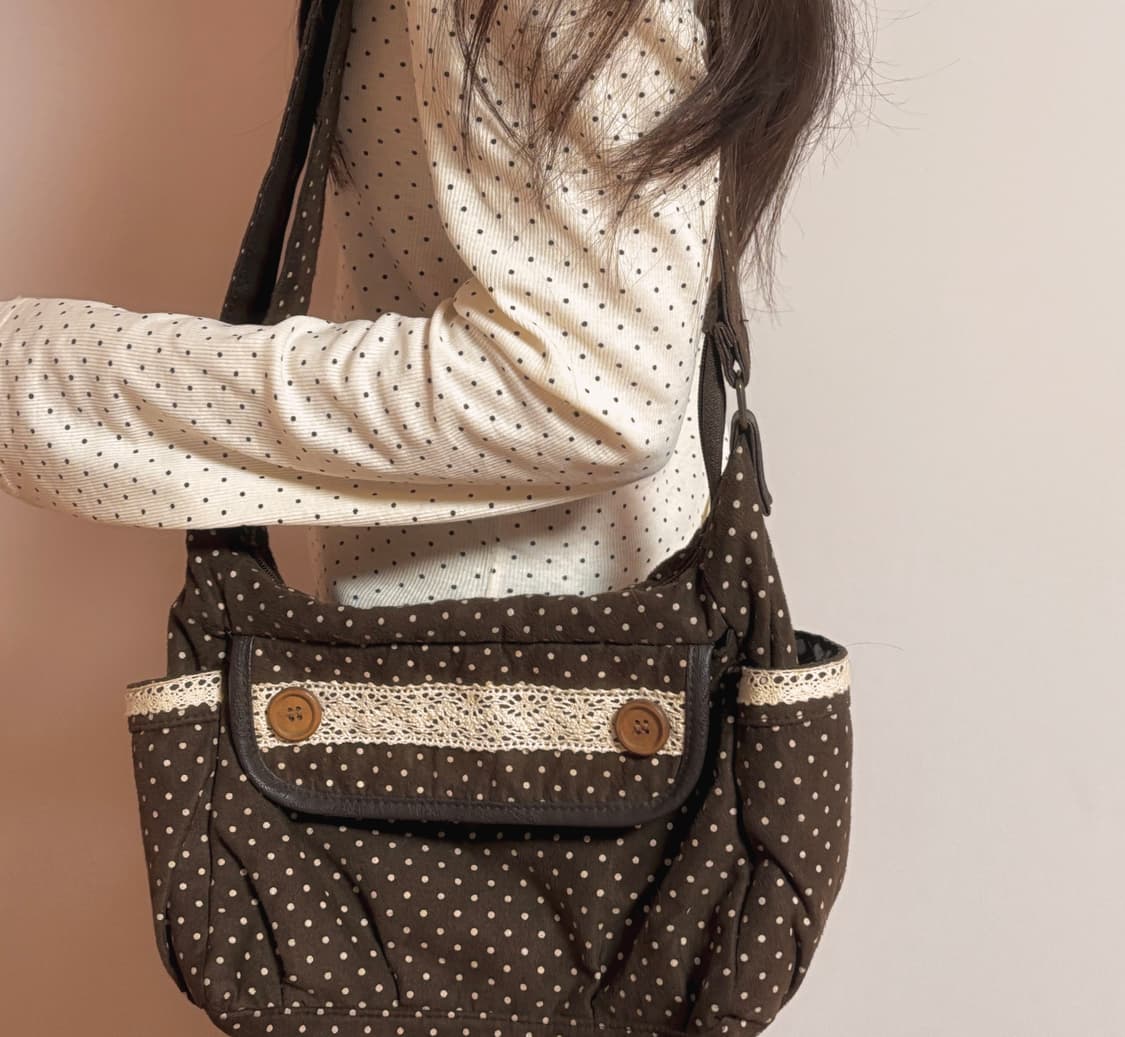 라떼갸루 모리걸 빈티지 도트 브라운 크로스백 숄더백 가방 하구미 상품이미지3