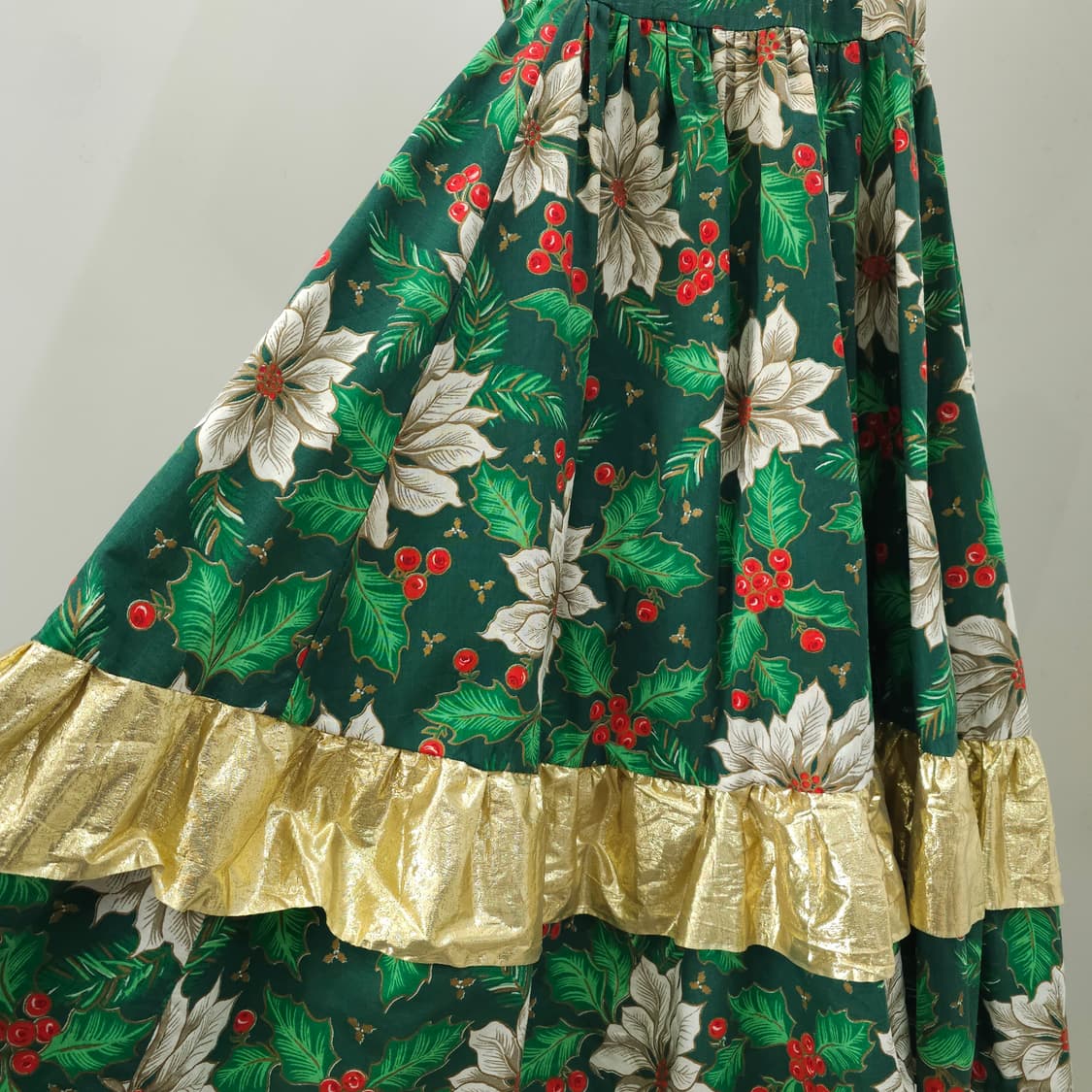 크리스마스 플라워 패턴 골드 러플 원피스 상품이미지5