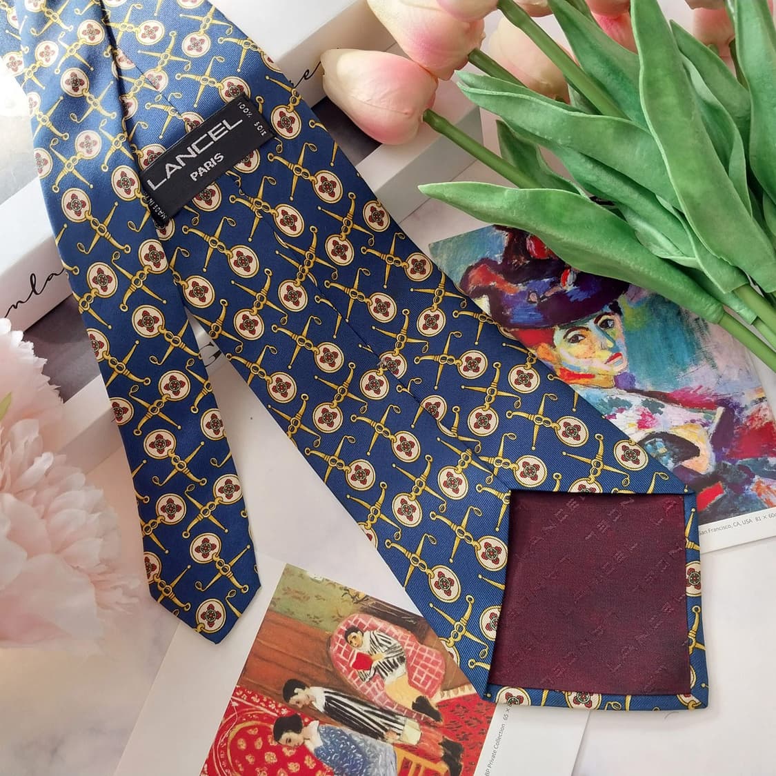 란셀 실크 네이비 하니스 패턴 넥타이 9.9cm A+등급 K1382
 상품이미지5