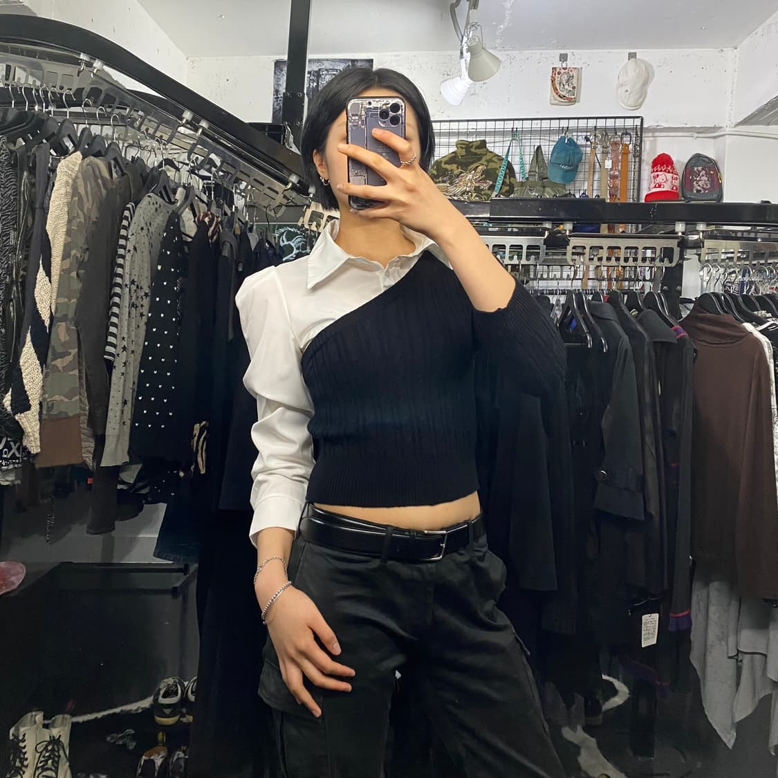 Japanese vtg 니트 셔츠 레이어드 니트 상품이미지1