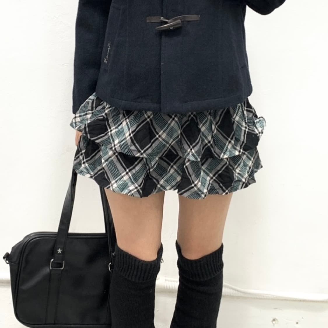 블루 민트맛 체크 퍼프 스커트 상품이미지1