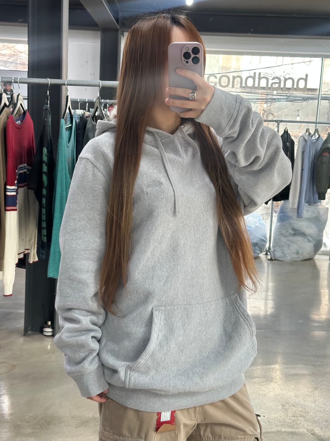 스투시 자수로고 후드티 헤더그레이 상품이미지3