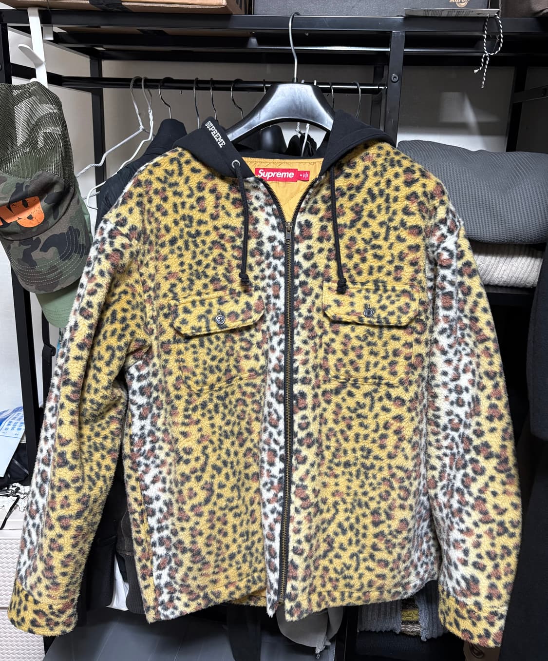 슈프림 플리스 집업 후드 셔츠 브라운 레오파드(M) 상품이미지1