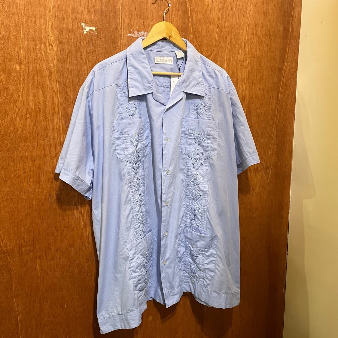 (2XL) 빈티지 쿠바 구아야베라 자수 셔츠 스카이블루 하늘색 상품이미지2