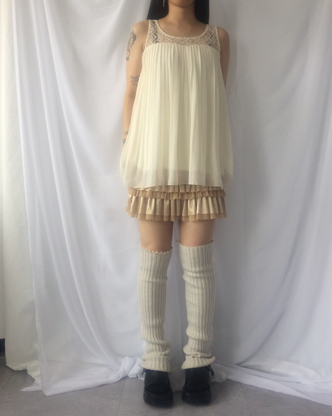 Crochet point pleats sleeveless onepiece 상품이미지5