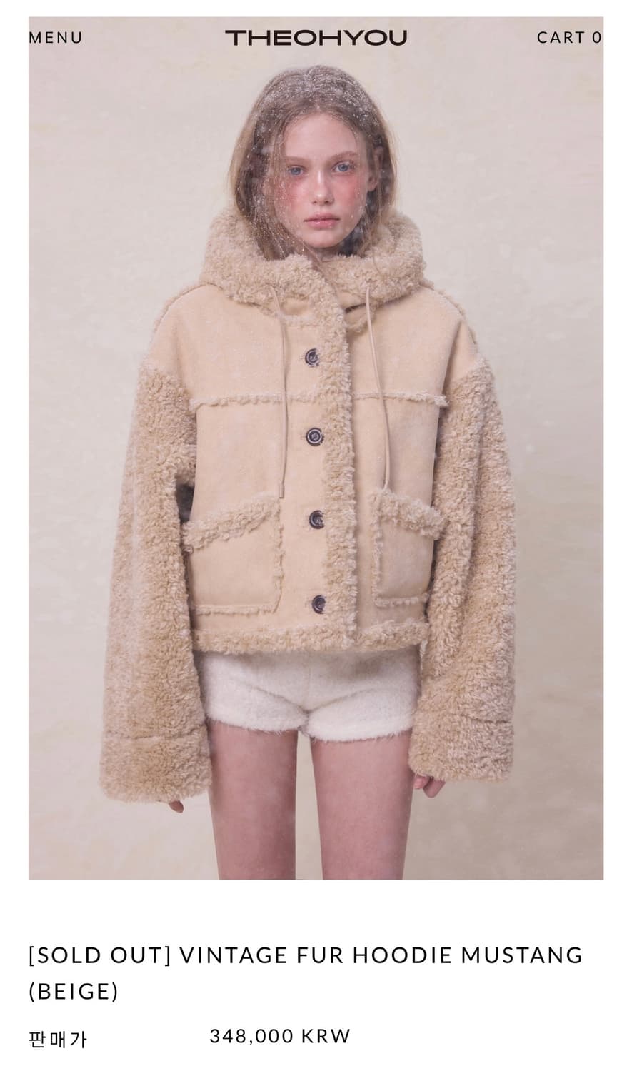 더오유(THEOHYOU) 빈티지 퍼 후디 무스탕 베이지 상품이미지1