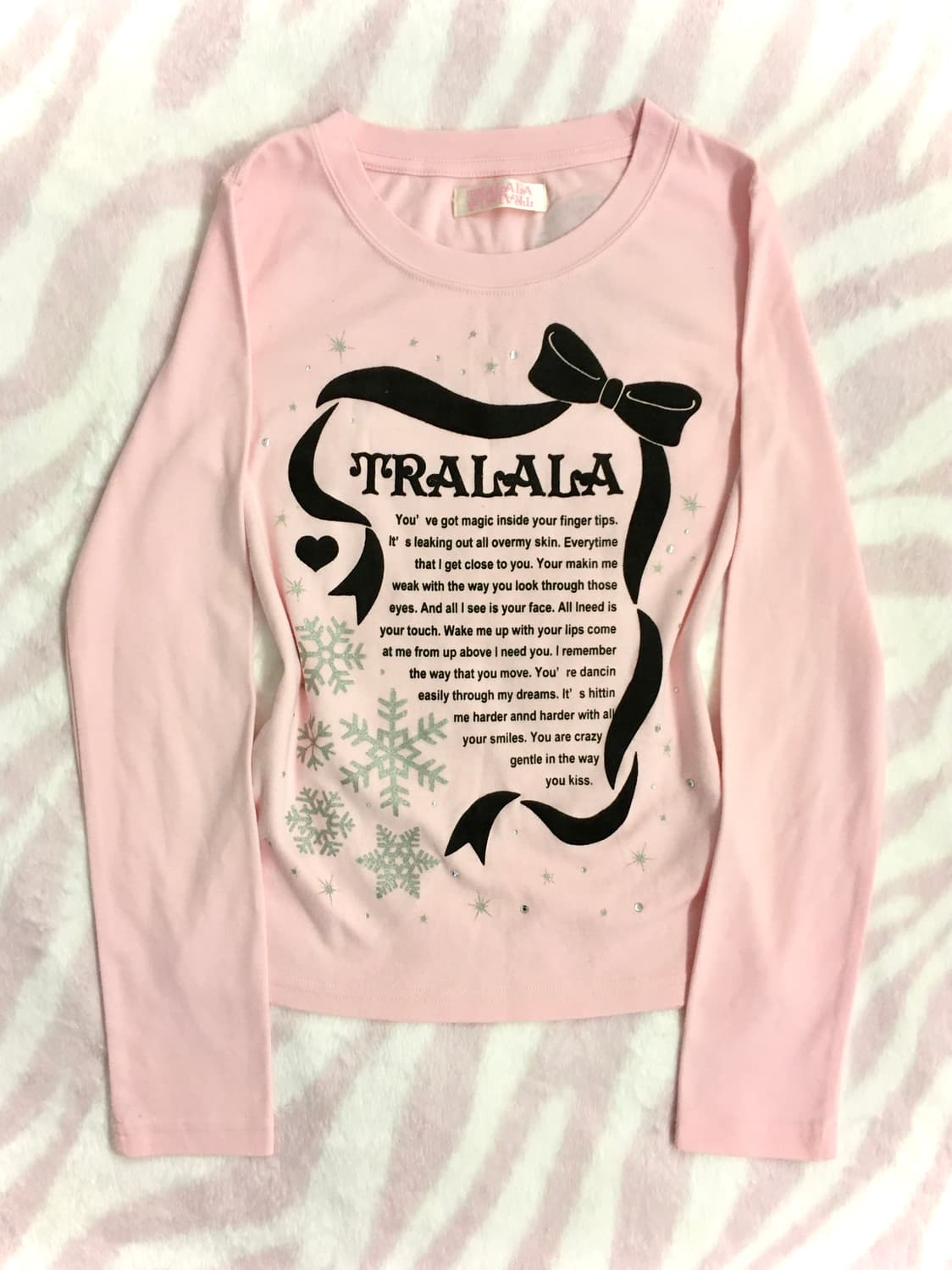 트랄라라 핑크 눈꽃 롱슬리브 티셔츠 레터링 리본 히메갸루 상품이미지7