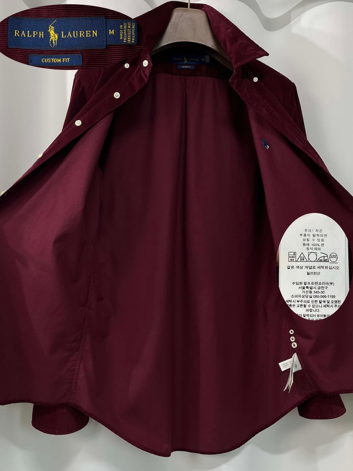 폴로 랄프로렌 버건디 마이크로 코듀로이 버튼다운 셔츠 상품이미지3