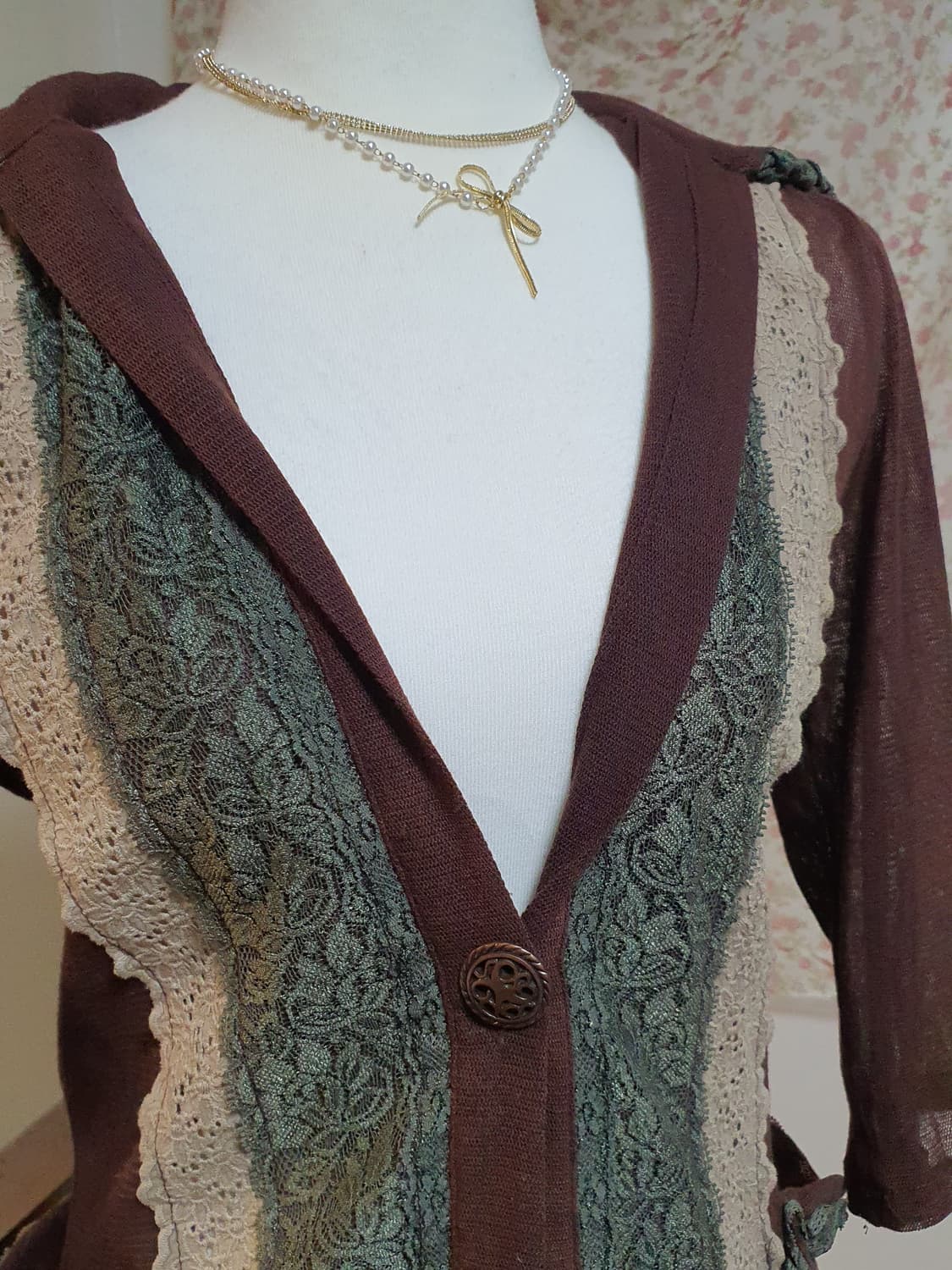 [빈티지] 페니스넥 레이스 장식 브라운 가디건 상품이미지4