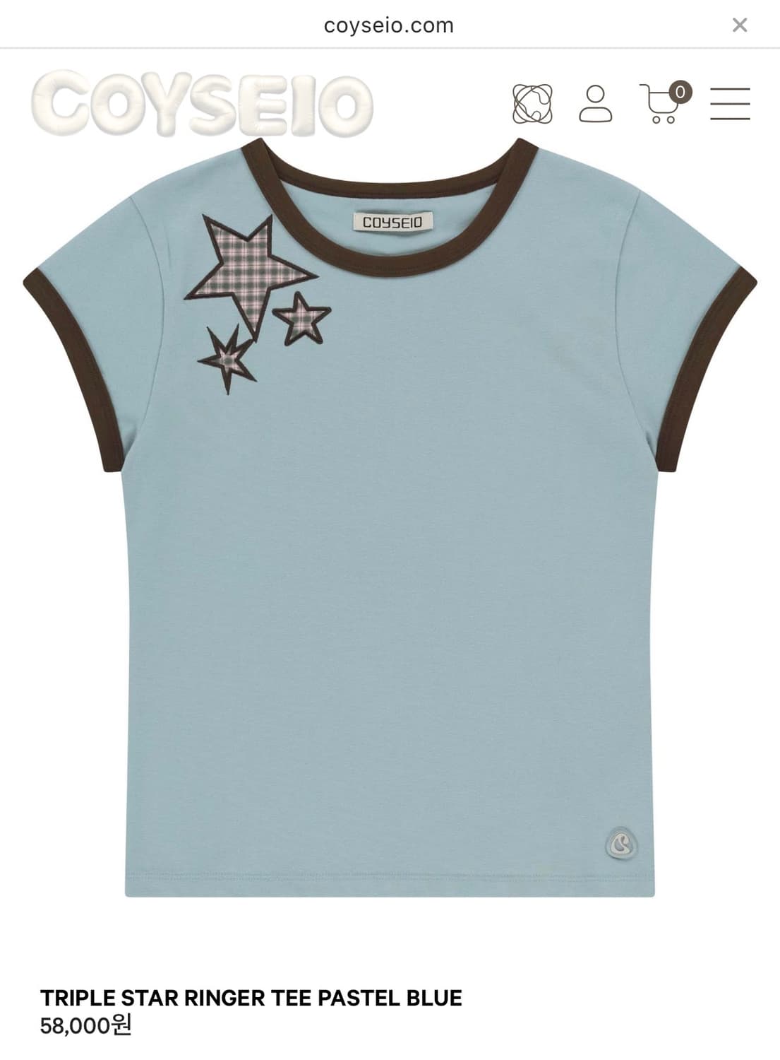 코이세이오 TRIPLE STAR RINGER TEE PASTEL BLUE 상품이미지1